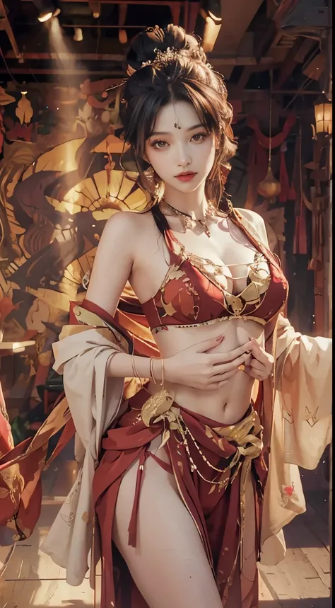 navel，Cleavage，（big chest：1.2）features，Sexy, Highres, Masterpiece, Best quality at best,Best Quality,hight quality, hight detailed, UHD