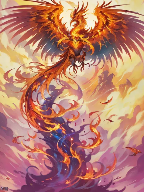 Chinese mythology，firebird，Wing-like red flames spread throughout the body，Fiery，firey，thick feather eater，Super close，Sharp focus quality，8K分辨率，tmasterpiece，a work of art，overclocking