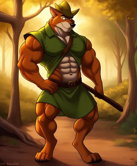 antecedentes detallados,
solamente, anthro, masculino, zorro, robin hood \(disney\), piel naranja,
canino, digitigrade,
tunic, t...