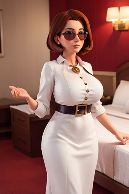 Mature Attachment, Stunning Attraction, MILF, Mature Woman, Mother, bodycop dress, sunglasses, dark room motel, before sex.