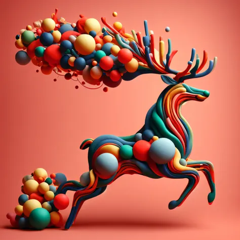 3dabstractreindeer, minimalistic colorful organic forms, energy, assembled, layered, depth, alive vibrant, 3d, abstract, on a li...