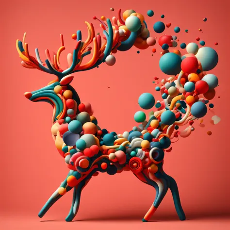 3dabstractreindeer, minimalistic colorful organic forms, energy, assembled, layered, depth, alive vibrant, 3d, abstract, on a li...