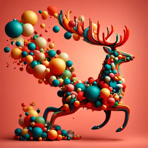 3dabstractreindeer, minimalistic colorful organic forms, energy, assembled, layered, depth, alive vibrant, 3d, abstract, on a li...