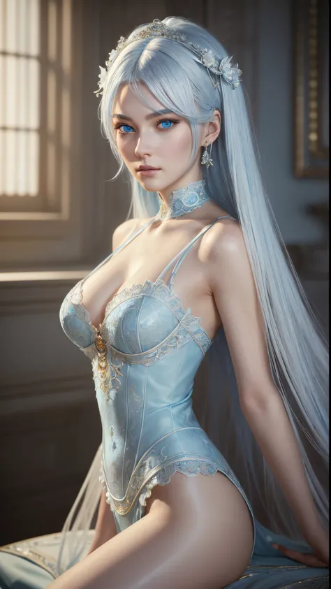 8k full body shot of beautiful 20 year old thin woman with white hair, intricate, beautifull face, elegant, highly detailed, majestic, digital hyperrealistic photography, art by artgerm and ruan jia and greg rutkowski hyperrealistic photography filigree, (...