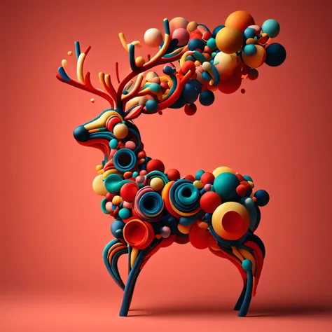 3dabstractreindeer, minimalistic colorful organic forms, energy, assembled, layered, depth, alive vibrant, 3d, abstract, on a li...