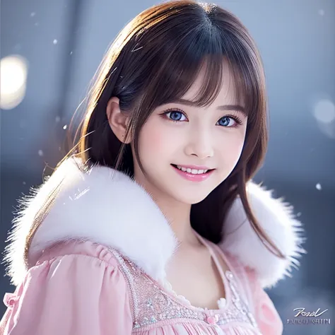 a cute little cat+Snow White Fur，Big bright eyes，A sweet smile，A sweet smile，bocchi！！！，Dress up as a fashion model，Wearing a stylish suit with pink crystal texture，Snow white fluffy，big and bright eyes、Bright eye，standingn，fluffy tail，Winter rises，The snow...