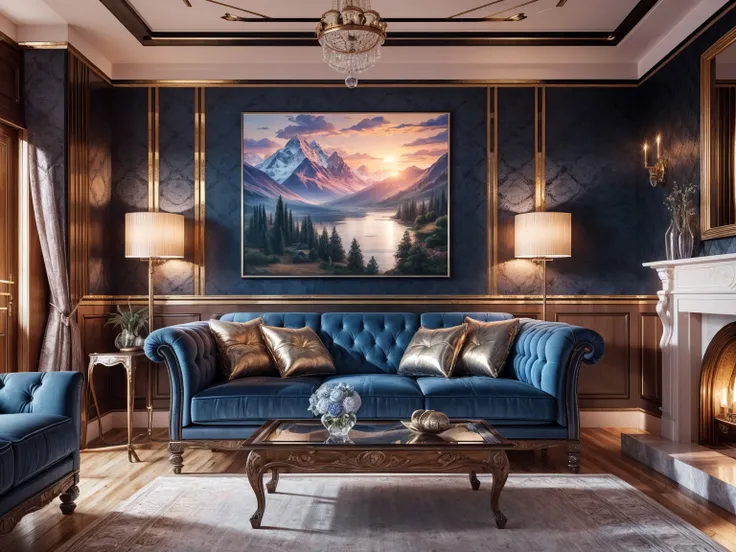 ((best quality)), ((masterpiece)), ((realistic)), (detailed), (photorealistic:1.5); living room; Highly detailed; Higher resolution textures; wall panels; Malaysian TEAK wood; Chesterfield sofa; Two floor lamps on either side of sofa; Detailed sofa; Floor ...