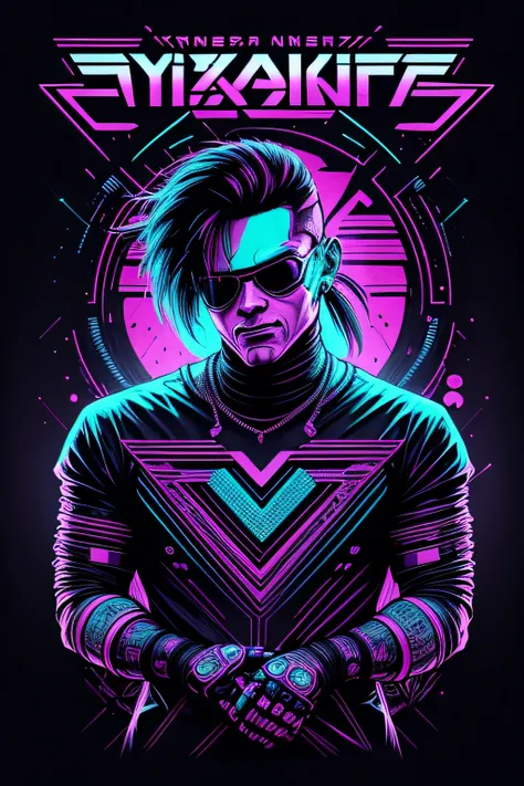 /imagine prompt: logotipo cyberpunk 2077,camiseta estampada, illustration for a sticker with a black background, em estilo de co...