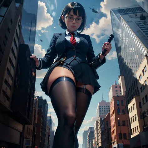 mujer con pene, Cum on the street, cum on the building, Futanari, no testicles, erection, jingle, cunt, giantess art, a hyperrealistic schoolgirl, , highly detailed giantess shot, der riese, Shorthair, Black pantyhose, A gigantic high school girl that exce...