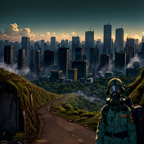 (ultra detailed), (masterpiece), (best quality), (very detailed cg unit 8k wallpaper), a man in hazmat gas mask suit exploring a...