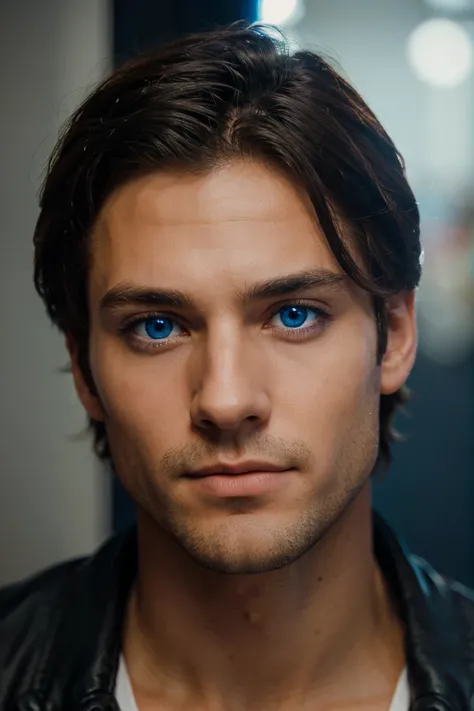 portrait beautiful man with bright blue eyes