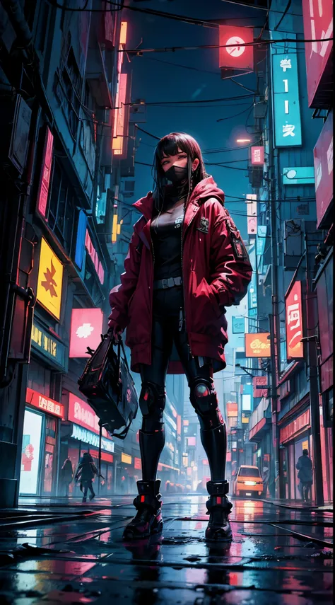 cidade grande futurista no litoral, (cyberpunk), brilhante, noite, detalhado