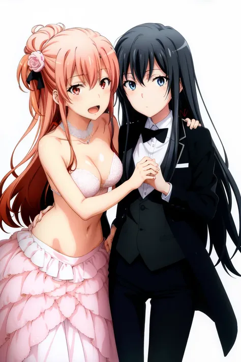 2girls , Yukinoshita Yukino, Yuigahama Yui, Yukino in tuxedo, Yukinoshita holds her wife Yuigahama Yui in wedding Dress, NSFW