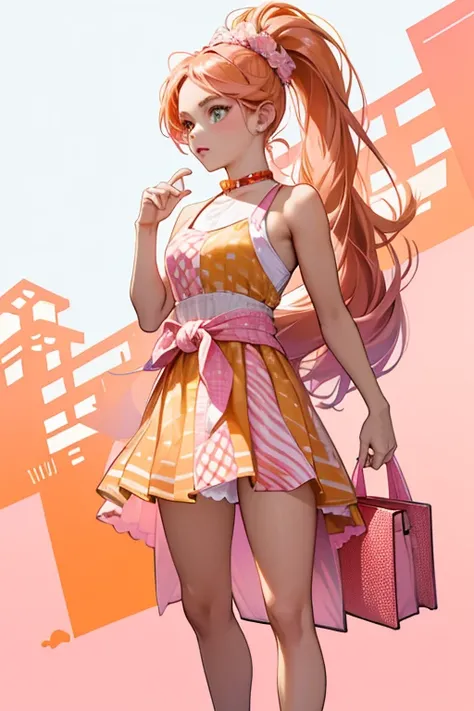 Simone is a tan skinned teenage girl with a thin build, with her eyes being purple to pink in color. Her makeup consists of glittery coral to orange toned eyeshadow and warm pink lipstick. She has long and shiny hair tied into a high ponytail, being mainly...