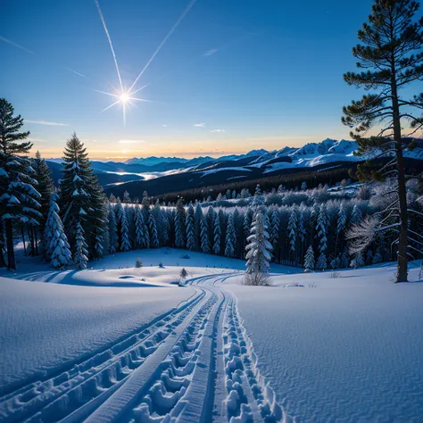 (a winter wonderland, snowy landscape, ultradetailed, realistic, cold color tone, soft lighting), snow-covered trees, sparkling ice crystals, misty breath in the air, delicate snowflakes falling, frozen lake, cozy cabin with smoke coming out of the chimney...