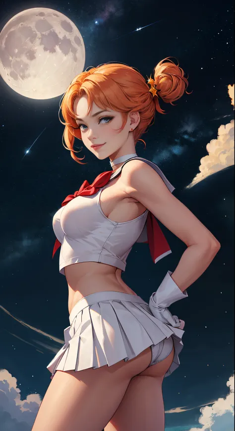 masutepiece, Best Quality, hight resolution, SV1, Sailor Senshi Uniform, Orange skirt, White panties visible from the miniskirt、white short ass、、elbow groves, tiarra, Pleated skirt, Flipping up a miniskirt, White panty、Red bow, orangechoker, White Gloves, ...