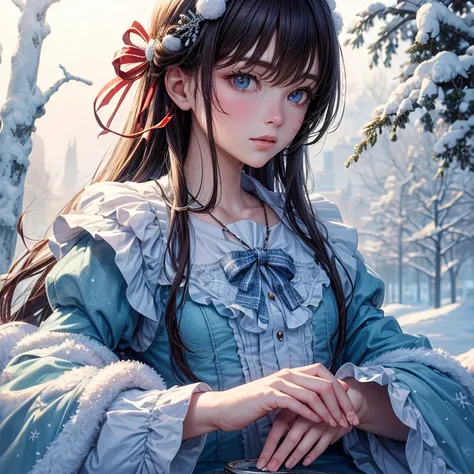 (masterpiece, best quality, ultra-detailed, photorealistic, an extremely delicate and beautiful),
Winter Wonderland, alice in wonderland, in Winter