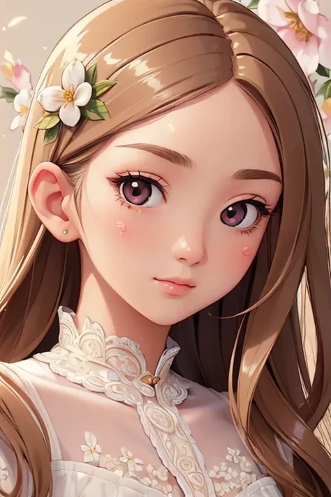 (masterpiece, bestquality:1.4)bestquality, high-detail, (detailed face), Detailed and beautiful, aesthetic, thorough, delicate, intricate:1.0),1 girl, kawaii, very long hair, soft ((glossy eyes)), sparks, floral, natural