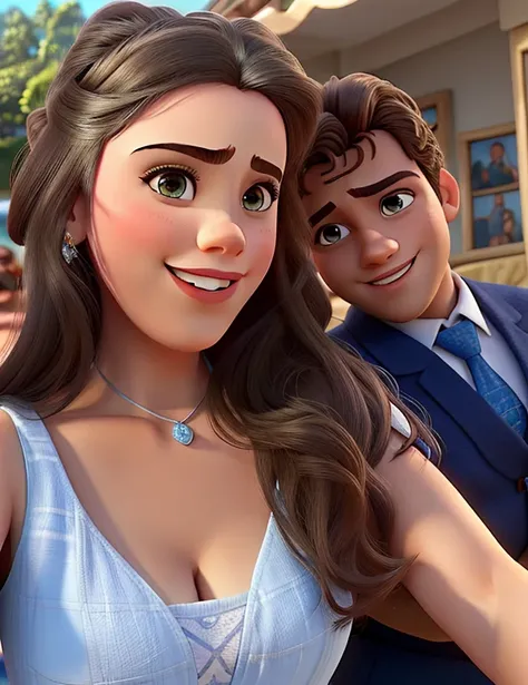 Casal feliz igual filme da Disney amor, menina de olhos castanhos