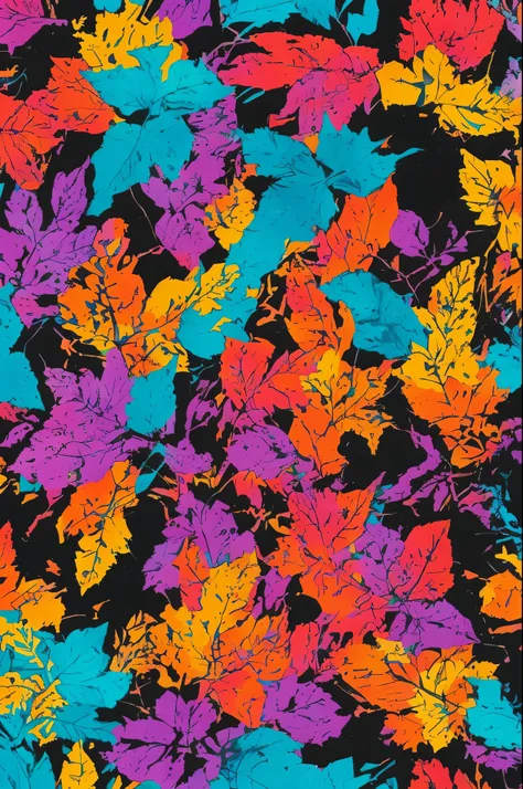 digital camouflage pattern using colors black, international orange, cyan, and magenta.