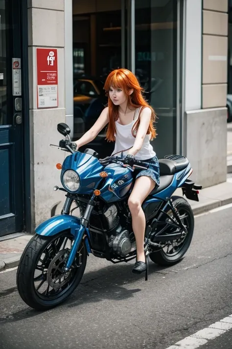 street corner、Blue Bike、Orange hair