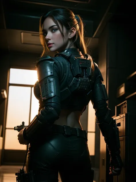 best quality, super high resolution, beautiful girl as a doomsday killer, (holding very detailed futuristic technology firearms)...