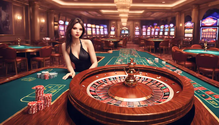 (Best Quality,8K,high resolucion;,Masterpiece:1.2),Ultra-detailed,(realisitic,Photorealistic,Realistis:1.37),Casino Background, elaborate,Excessive color,highly detaild, Luxurious environment, roulette