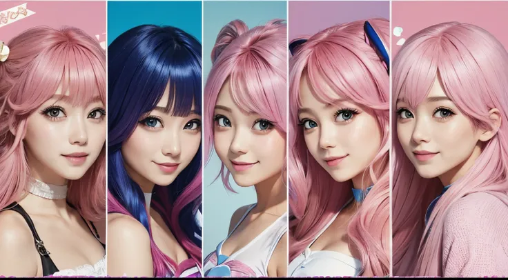 City Pop、femele、Pink Hair、Longhaire、Twin-tailed、a smile --auto