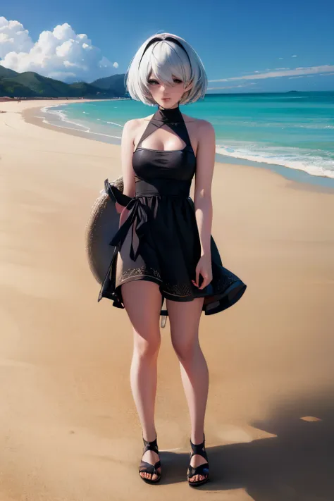 2b, beach, anime