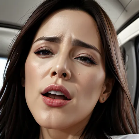 masutepiece,,award - winning photo, Extremely detailed, edgOrgasm,Face Focus, Woman with mouth open and eyes closed , Woman with Edge _Face、35 year old、A dark-haired、CNN News Anchor、Glossy skin、inside of a car、Close-up of face,frombelow、Realistic nostrils、...
