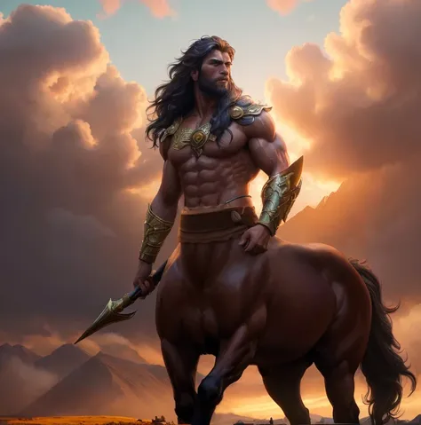 Male centaur , chimeras, Centaur horse, Centaur from Greek mythology, genetic mutation, werewolf, the result of crossing a man and a horse, outbreeding, epic fantasy art style, muscular hero man horse,  hybrid of man and horse, ember+four-hooves connected,...