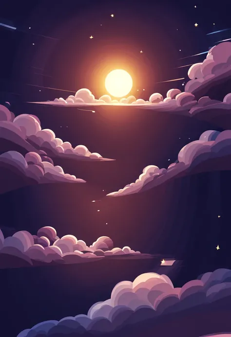 Animation style scene of a beautiful sky with a star and a planet，The sky of the universe