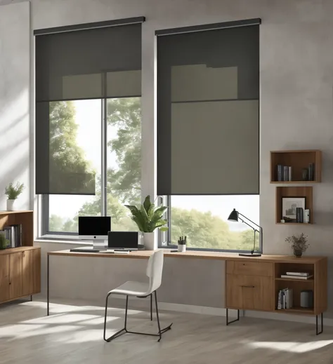 morden style，moderno，Coffee tones，Roller blinds for windows，Writing on public computer