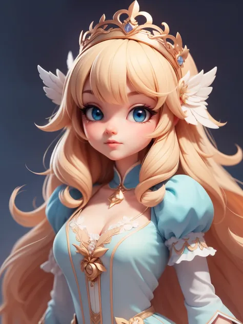 (Best quality at best,4K,8K,A high resolution,tmasterpiece:1.2),ultra - detailed,Cute Art，adorable digital art，Angelic,blond hair blue eyes,The eyes are bright,White princess dress，puff sleeves，wingull body lesbian：1.2））