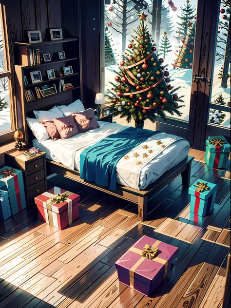 (masterpiece, best quality, close up, interior:1.2), (christmas trees:1.8), (candy canes), ((no human, christmas:1.9)), (((gifts...