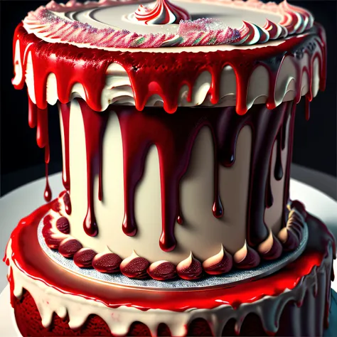 Realistic Red Velvet Cake，detaileds，with an intricate，Clear focus，8K