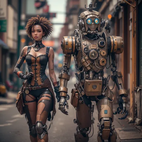 They are two robots walking down the street with guns, detailed cinematic photography, steampunk digital art, big studio, Still images from TV series, Anthropomorphic female, Recommended on Vimeo, yasuke 5 0 0 px model, Robert Koehler, Interconnected human...