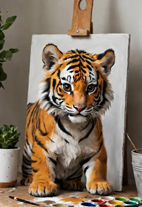 tigre mignon qui fait de la peinture, at home