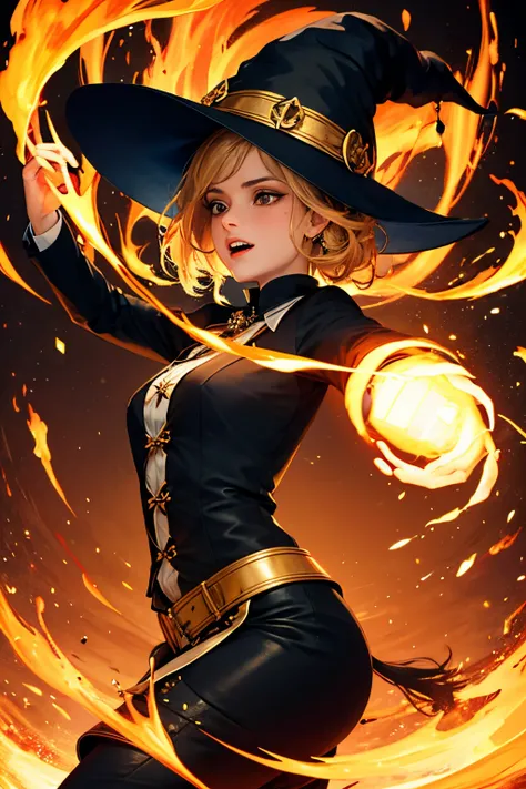 Woman witch dancing on fire around