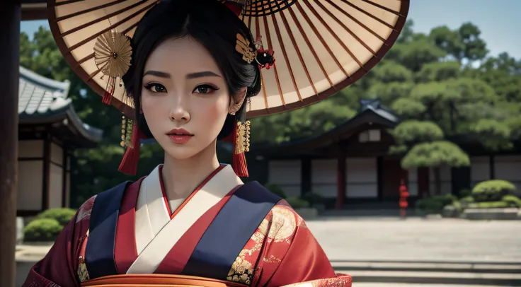 Geisha with make up, realistic photo, full length, traditional japanese cloth, high quality, 4k, 8k