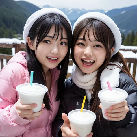 Best-quality, Masterpiece, Ultra-High-Resolution, (Photorealistic:1.4), Raw-Photo, Extremely-Details, Perfect-Anatomy, 

many young girls having a lot of fun at camping in snowy mountains, All members of most popular Japanese idol groups, Detailed snowy mo...