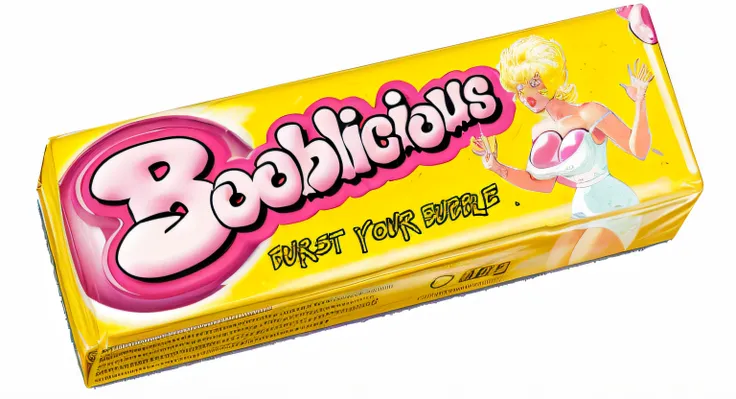 Pack of gum with well LITTLE ANNIE FANNY, put the word boobilicious on it. masterpiece, best quality, highest quality, cinematic lighting, (volumetric lighting), extremely detailed CG unity 8k wallpaper, focused, 8k wallpaper, 4k wallpaper, extremely detai...