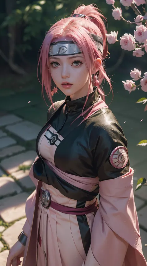 ((Sakura_haruno(Naruto_Series), rosa_Hair, verde_olho, curto_Hair, Ninja_roupa de banho))(high-definition, sunlight:0.5, Atmospheric_The lighting, 8k, 4k, hyper-realistic, elegante, ((((cinematic appearance)))), tons suaves,  soft cinematic lights)