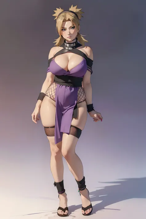 (masterpiece, best quality, ultra-detailed, ultra-HD, photorealistic, cinematic), (alluring anime girl, Temari of Naruto Shippuden anime), perfect body, perfect face, perfect hands, delicate face, (large cleavage:1.2), (round ass), (long round legs), (wide...