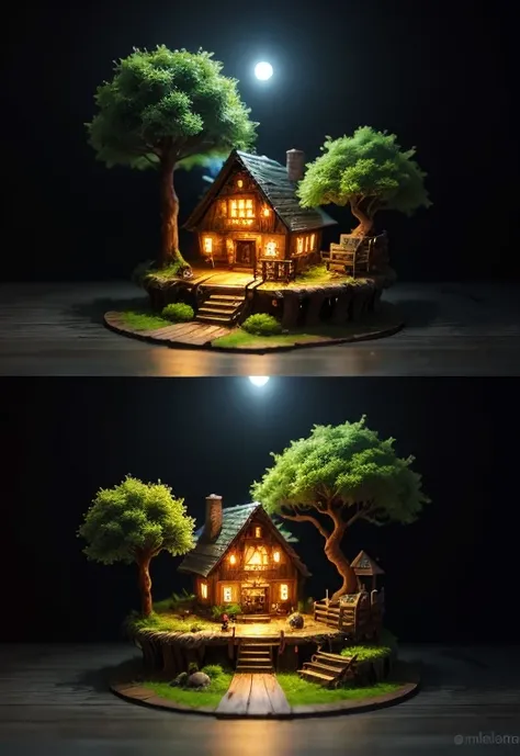 A masterpiece in the form of a wood forest world inside a beautiful, illuminated miniature forest