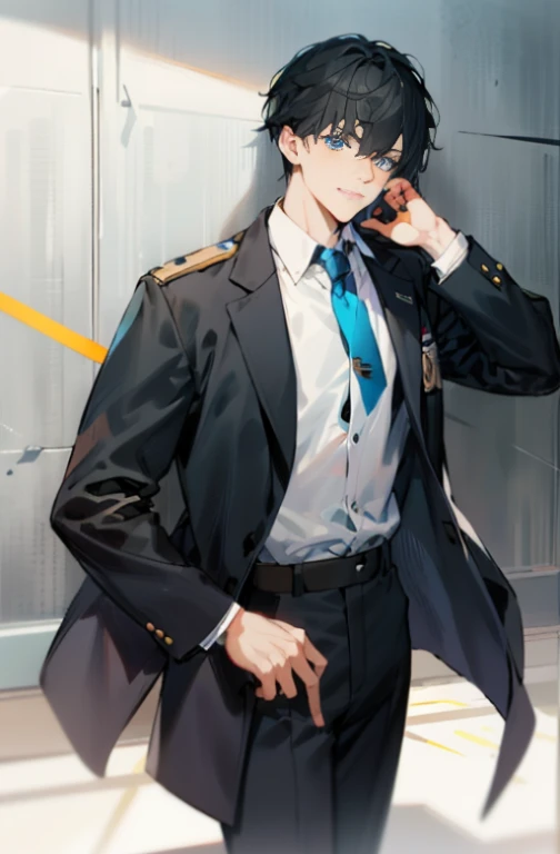 anime - style image of a man in a suit and tie standing in front of a wall, from girls frontline, fine details. girls frontline, tall anime guy with blue eyes, jk uniform, girls frontline style, delicate androgynous prince, (sfw) safe for work, detective c...