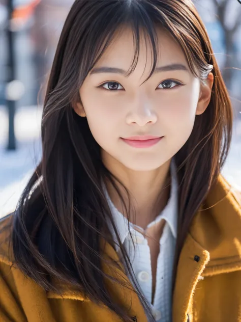 Photorealsitic, 8k full-length portraits, Beautuful Women, A charming expression, sixteen years old, TOKYOcty, Winters, Shibuya in the background