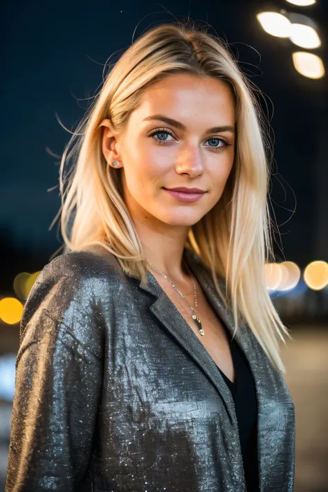 RAW uhd portrait of 24 year old blonde close-up, Natural blonde hair, Burgen, wellig, (Brown-eyed woman) in der Wohnung, Vorgeschichte von New York City, Starry night sky, ,Natutal breast, The background of the citys night night, (Rotes Sommerkleid), (Auss...