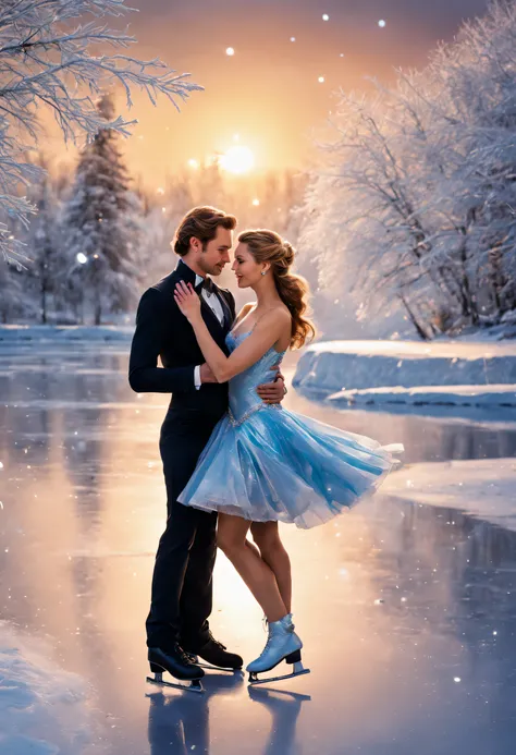 (a man:1.1) (and) (a woman:1.1) (ice skating), (beautiful detailed eyes:1.1), (beautiful detailed lips:1.1), (extremely detailed eyes and face:1.1), (long eyelashes:1.1), (vivid colors:1.1), (photorealistic:1.37), (ultra-detailed), (sharp focus), (winter w...