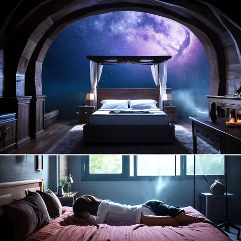 A mysterious and mystical bed that seems to exist in another world that cannot exist in reality.